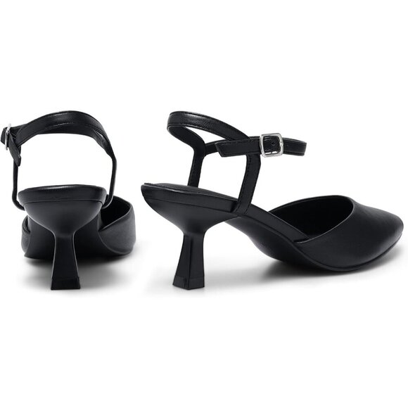 🆕Black Faux Leather Women's Pointed Toe Kitten Heels Ankle Strap Wedding Shoe - Picture 4 of 6